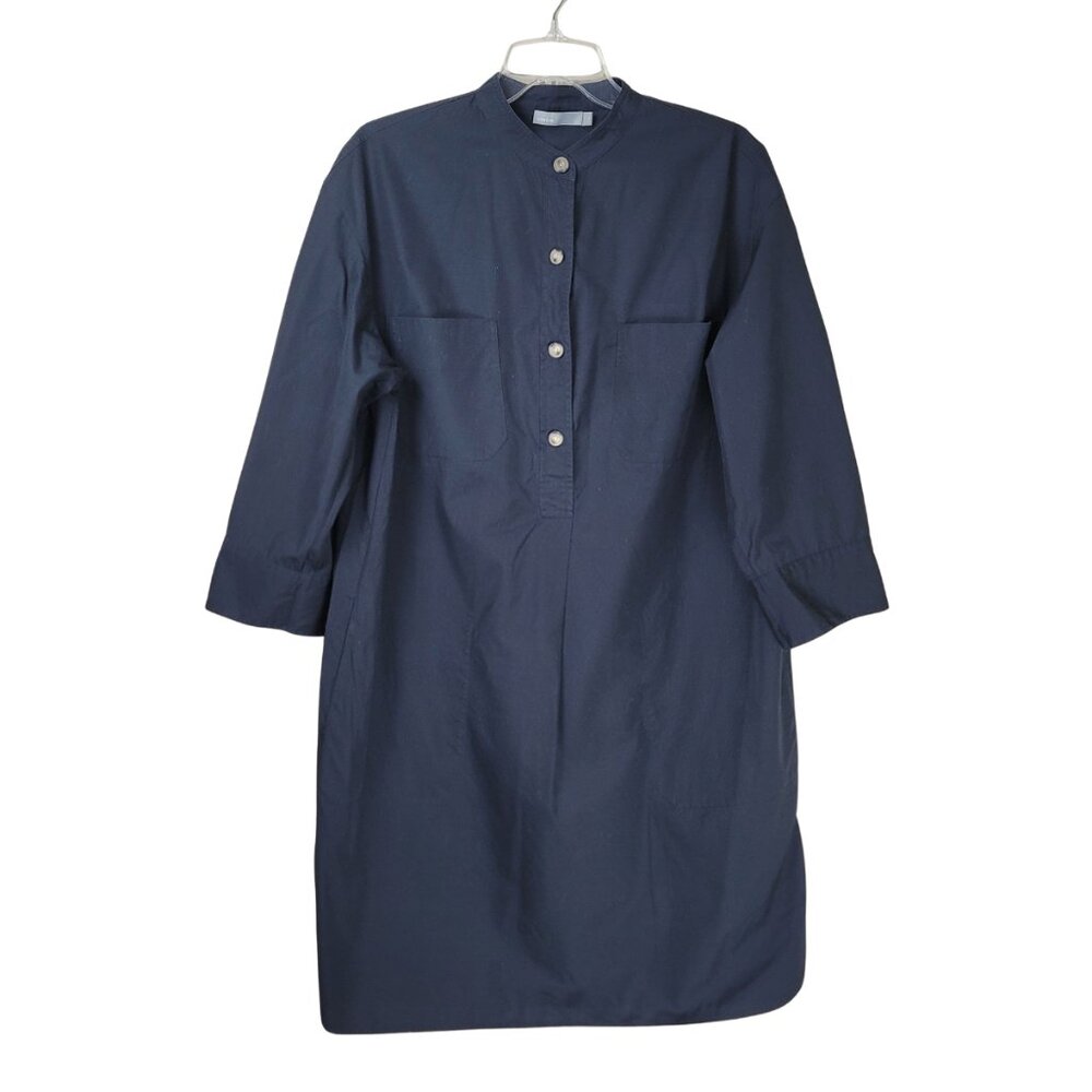 Vince Utility Cotton Shirt Dress Black Long Sleeve Midi